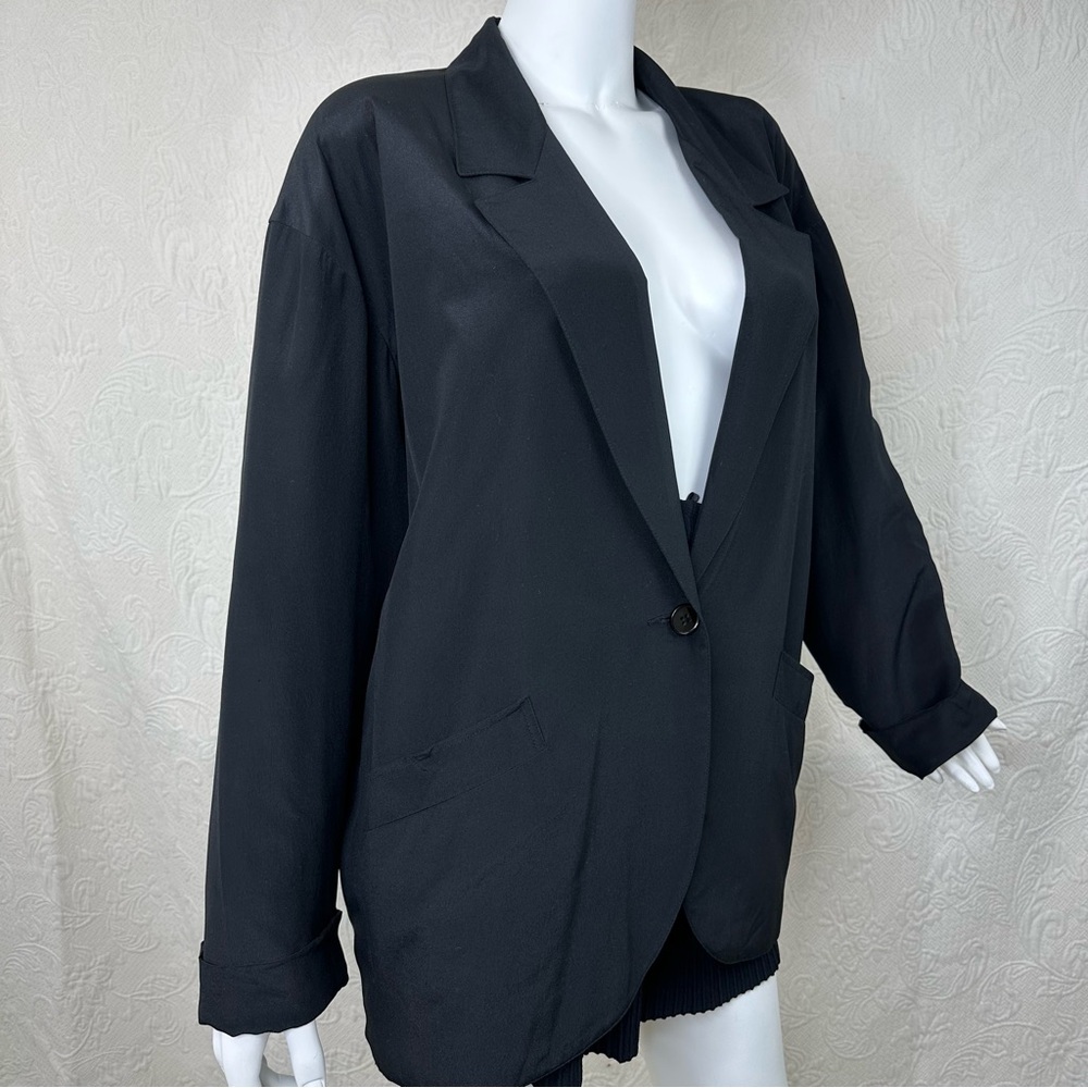 VTG 80s 100% Silk Independent Style Black Blazer - Picture 5 of 16